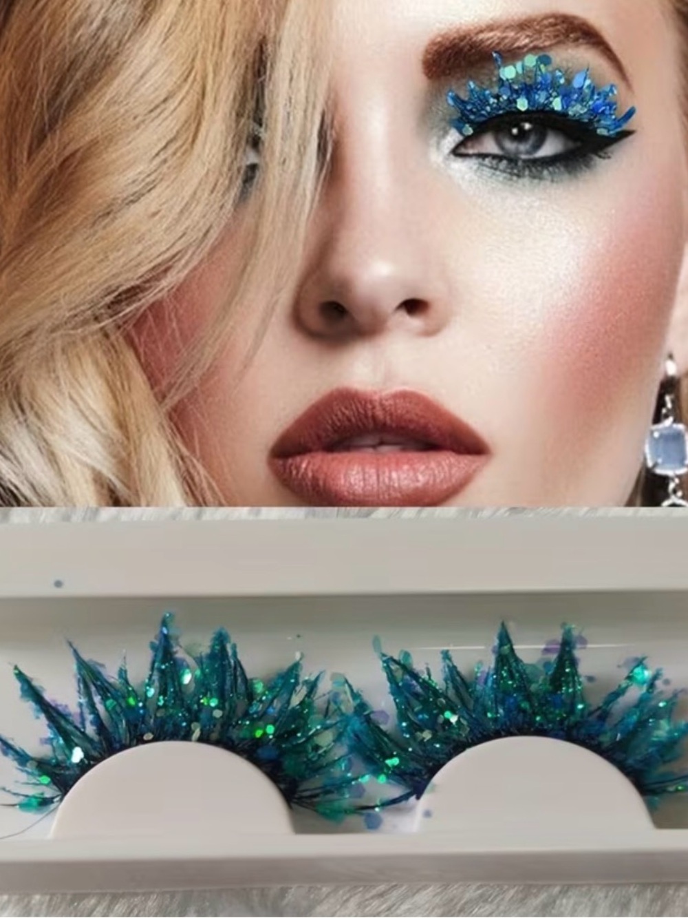 Crystal Teal Statement Festival Lashes - Dramatic Blue-Green
